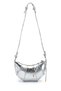 The Moiss Crinkle Leather Detailed Croissant Model Women's Sleeve and Shoulder Bag Silver