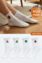 Embroidered Fruit Patterned White Socks Set of 4 – Cotton Women's Daily Socks