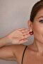 Heart Figured Gold Color Red Earrings - 3