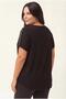Women's Plus Size V-Neck Shoulders Square Stone Detail Black Blouse - 6
