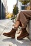 Women's Leather Boots Monı Deve Tüyü High Sole Boots - 3