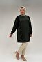 58074 Large Size Ruffle and Stone Detailed Combed Cotton Tunic - Khaki - 4