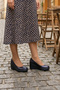 Mabel Navy Blue Snake Genuine Cowhide Leather Round Toe Wedge Heeled Casual Shoes - 2