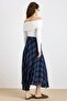Plaid Patterned Flared Thin Fabric Skirt Dark Blue 7074 - 8