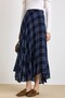 Plaid Patterned Flared Thin Fabric Skirt Dark Blue 7074 - 7