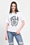 Avalon White Crew Neck Printed 100% Cotton Loose Fit Women's Tshirt - 3