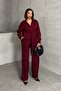 Women's Burgundy Leopard Patterned Satin Suit