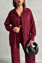 Women's Burgundy Leopard Patterned Satin Suit - 5