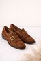 Tuft Gold Buckled Tasseled Suede Women's Casual Loafers Shoes - 5