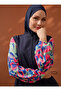Floral Sleeves Lycra Full Covered Swimsuit - Navy Blue - Swimsuit Bella - 5