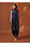 Floral Sleeves Lycra Full Covered Swimsuit - Navy Blue - Swimsuit Bella - 4