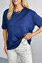 Crew Neck Navy Blue Modal Fabric Women's T-Shirt