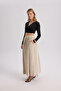 Gabbiano Lace-Up Pleated Beige Linen Skirt - 3