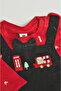 Baby Boys Red Top & Black Dungaree Romper Set - 3