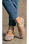 Women's Beige Embroidered and Bead Detailed Stylish Ballerinas 1cm Byndzr01 - 4