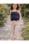 Girl's Strappy Cropped Black T-Shirt Striped Pants Top and Bottom Set