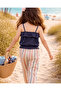 Girl's Strappy Cropped Black T-Shirt Striped Pants Top and Bottom Set - 3