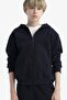 Boy's Navy Blue Hooded Zippered School Cardigan with Pockets X5844A624Au
