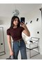 Brown Lycra Stretchy Leo Crop T-Shirt - 2
