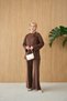 Women's Collar Tie Detail Buckled Crew Neck Suit Brown - 7