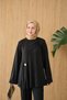 Women's Collar Tie Detail Buckled Crew Neck Suit Black - 6