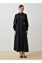 Crepe Fabric Pleated Detailed Buckle Decorated Hijab Dress - Black - - 3
