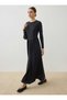 Sandy Fabric Hijab Dress with Corset Detail at the Waist - Black - - 5