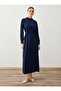 Medina Silk Belt Detailed Hijab Dress - Navy Blue -