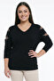 Women's V-Neck Shoulder Laser Sequin Detailed Large Size Stretch Fabric Blouse