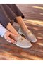 Beige Suede (Osse) Gold Spiral Buckle Detail Women's Loafers - 2
