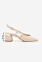 Women's Block Heel Open Back With Scarf Classic Heeled Shoes Likay Ecru - 3
