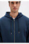 Hooded Zippered Navy Blue Basic Sweatshirt 0S10277-70490 - 6