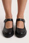 Black Leather Genuine Leather Women's Mary Jane Ballerina Shoes Strappy Real Leather Women's Mary Jane Shoes - 4