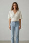 Nola Women's Slim Fit Double-Breasted Flywheel Sleeve Openwork Jacquard Cropped Top & Blouse & Combed Cotton Blouse - Ecru - 4