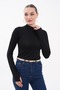 100% Viscos Black Finger Detailed Women's Bodysuit – Long Sleeve |   Flexible and Soft Fabric