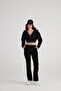 Women's Black Hooded Long Sleeve Zippered Crop Mixed Sweat - 4
