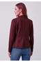 Women's Burgundy Color Suede Textured Blazer Jacket Casual and Daily Office Style - 6