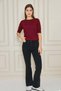 Women's Crew Neck Snap Fastener Short Sleeve Knitwear Blouse 1070 Claret Red - 5