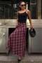Burgundy Plaid Patterned Slit Detailed Double-Breasted Midi Women's Skirt Mg2690 - 7