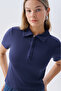 Women's Navy Blue Fitted Polo Neck T-Shirt - 3