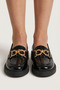 Genuine Patent Leather Black Women's Loafer Shoes with Single Stone Metal Gold Buckle Moccasins Real Leather - 3