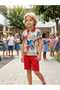 Boys' Patterned Collared T-Shirt Colorful Denim Shorts Set of 2 - 3