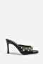 Black Skin High Heeled Troc Slippers - 7
