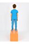 Boy's Short Sleeve 100% Blue Wave Pajama Set with Cotton Buttons Detail in Petrol Blue - 2