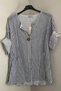 Women's Italian White Striped 3/4 Sleeve Oversize Loose 100% Cotton Blouse Tunic - 2