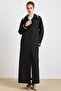 Garni Detailed Bat Sleeve Large Size Lined Bonding Overcoat Black 4311 - 5
