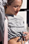 Women's Oversized Crop Cotton Embroidered Sweatshirt No Time for Fake People Grimelanj - 2