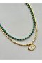Turquoise bead and cube bead eye detail summer necklace (double necklace trend necklace) - 4