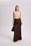 Eubah Wrinkled Long Brown Satin Skirt - 3