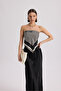 Eubah Wrinkled Long Black Satin Skirt - 6